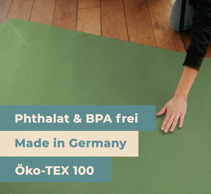 Hand resting on the smooth texture of the EcoGrip foam mat