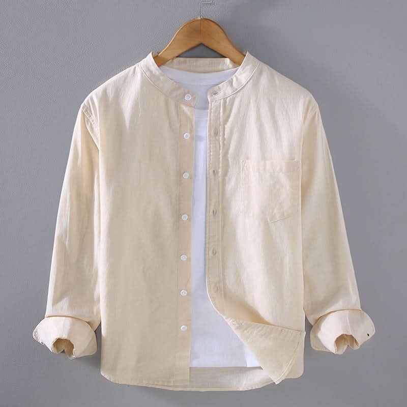 Detailed view of button-up placket on men's shirt