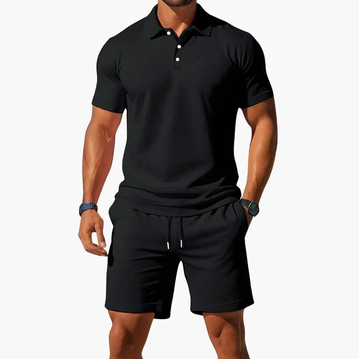 Back view of the mens summer clothing outfit