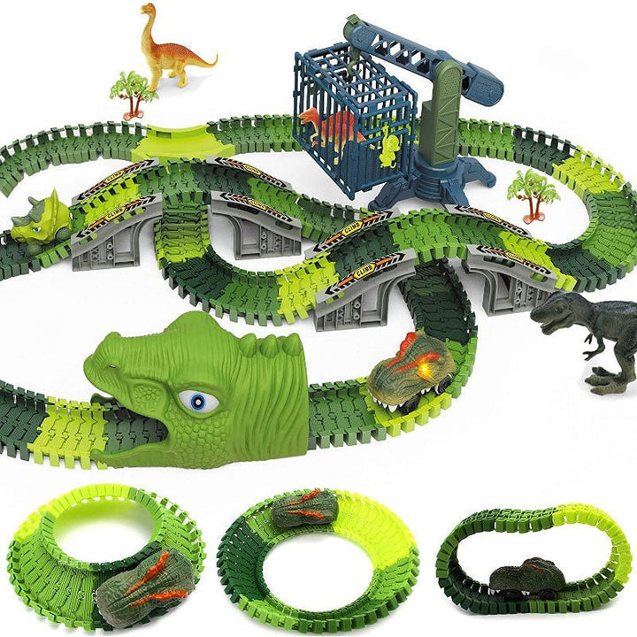 Flexible LED race track pieces connected in a vibrant loop for kids
