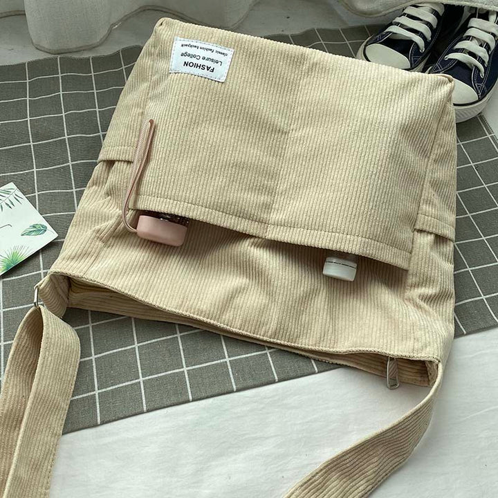 Brown corduroy handbag with spacious compartments