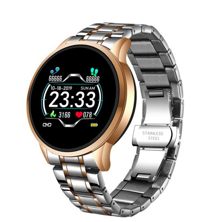 Unisex TimelessTrack smartwatch with health monitor features laid flat