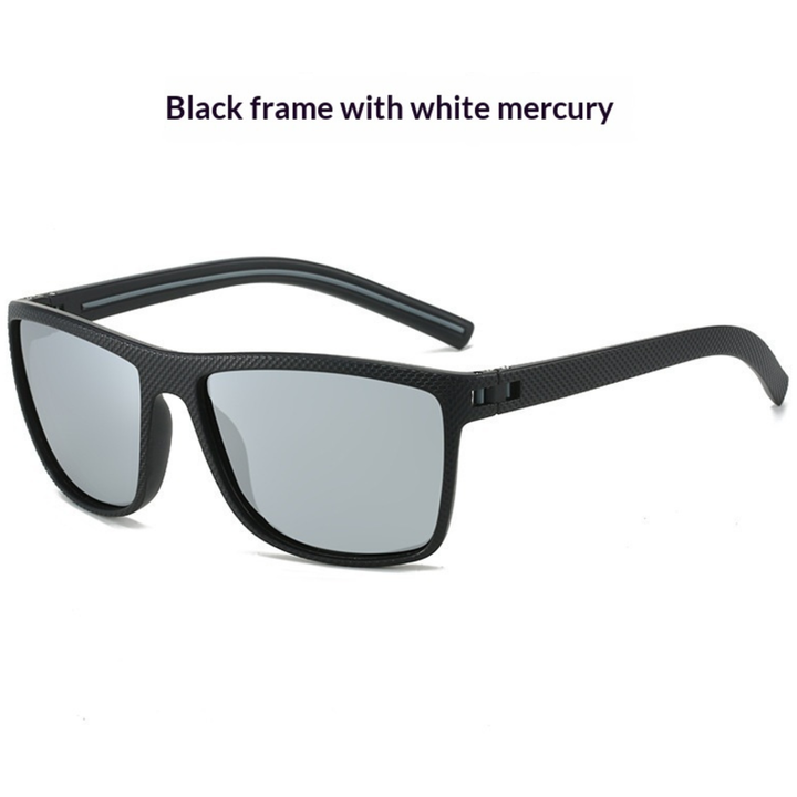 Side profile of mens sports eyewear featuring polarized lenses and durable frame