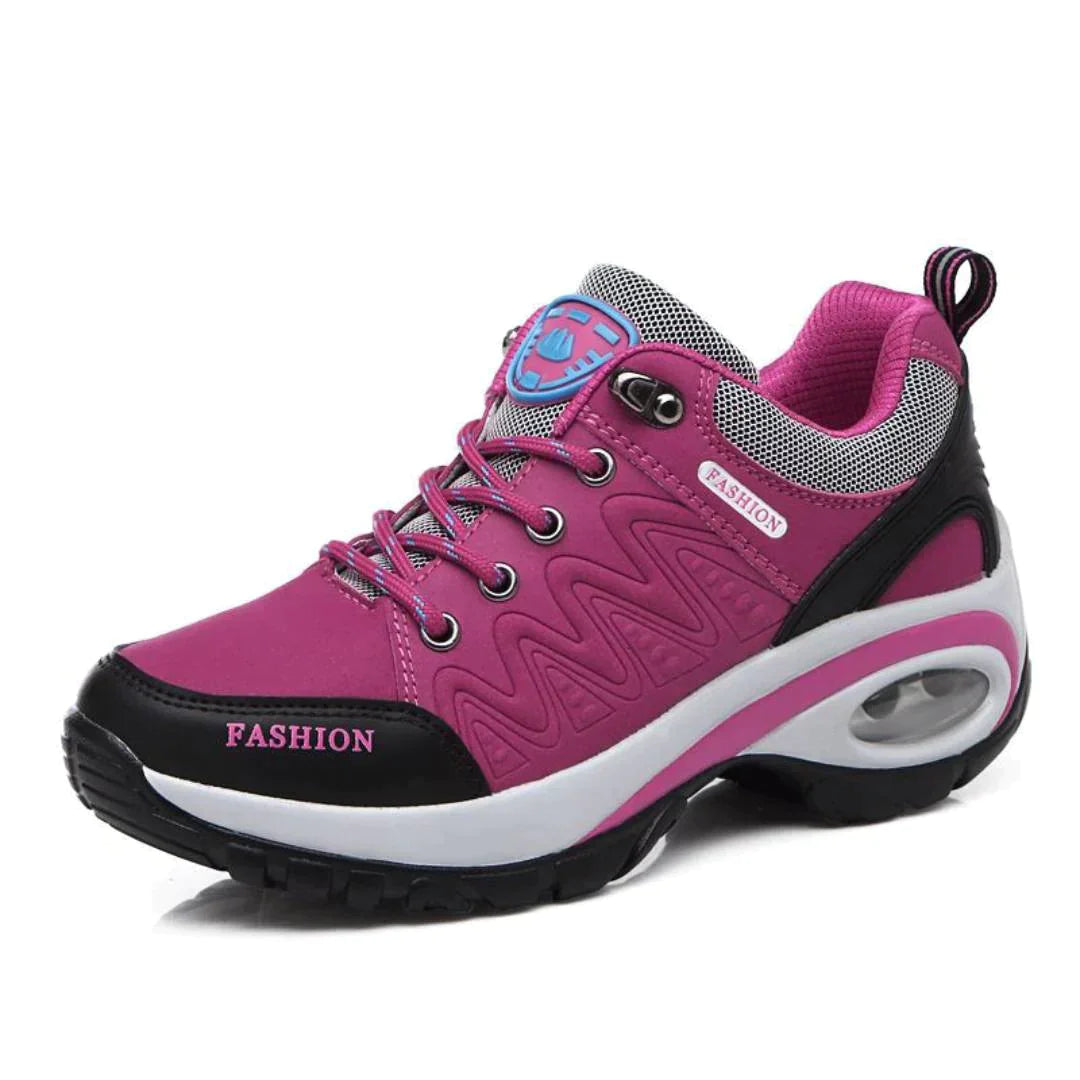 Pink women's orthopedic walking shoe with chunky supportive sole