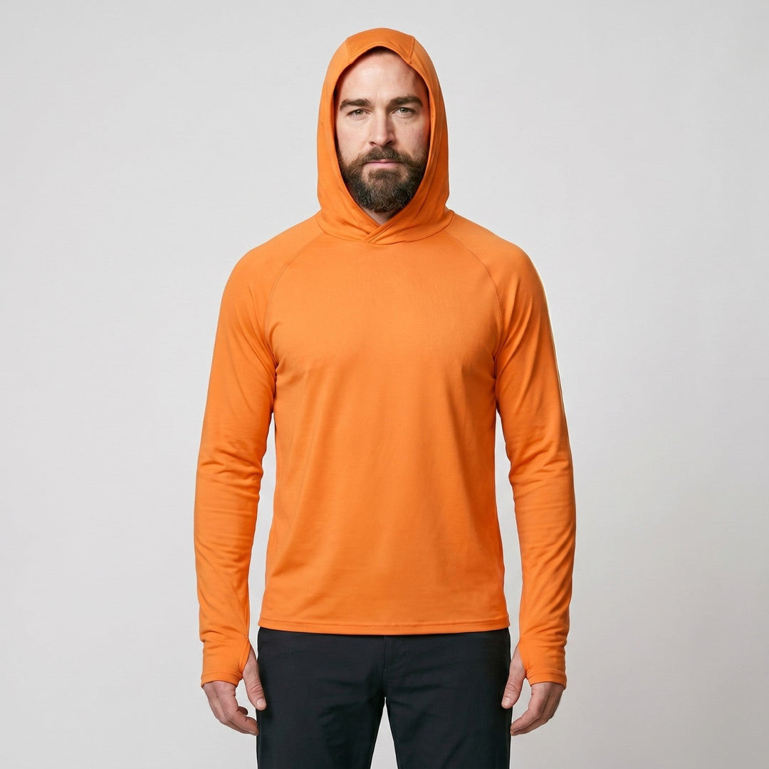 Reflective detail on men's UV protection clothing for low-light visibility
