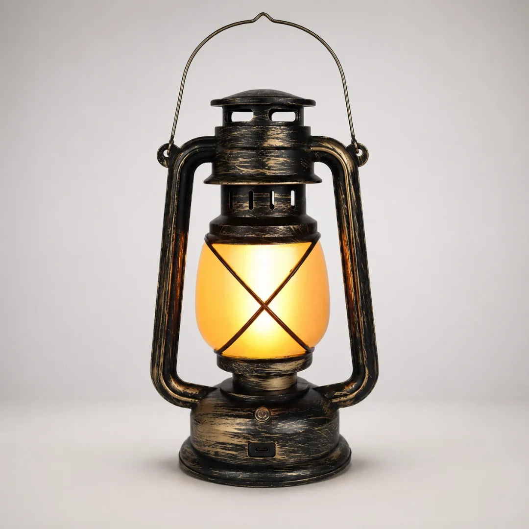 Bronze antique style rechargeable flame lamp with hanging handle