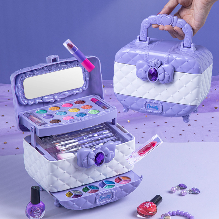 Kids cosmetic toy set with gentle washable formulas and accessories