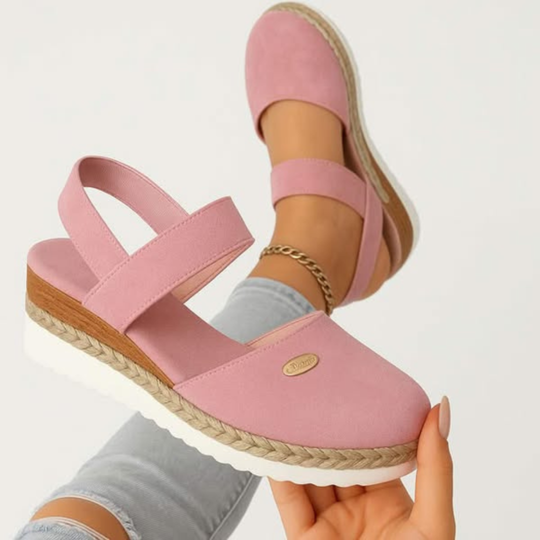 Womens orthopedic platform slingback sandals in casual beige color