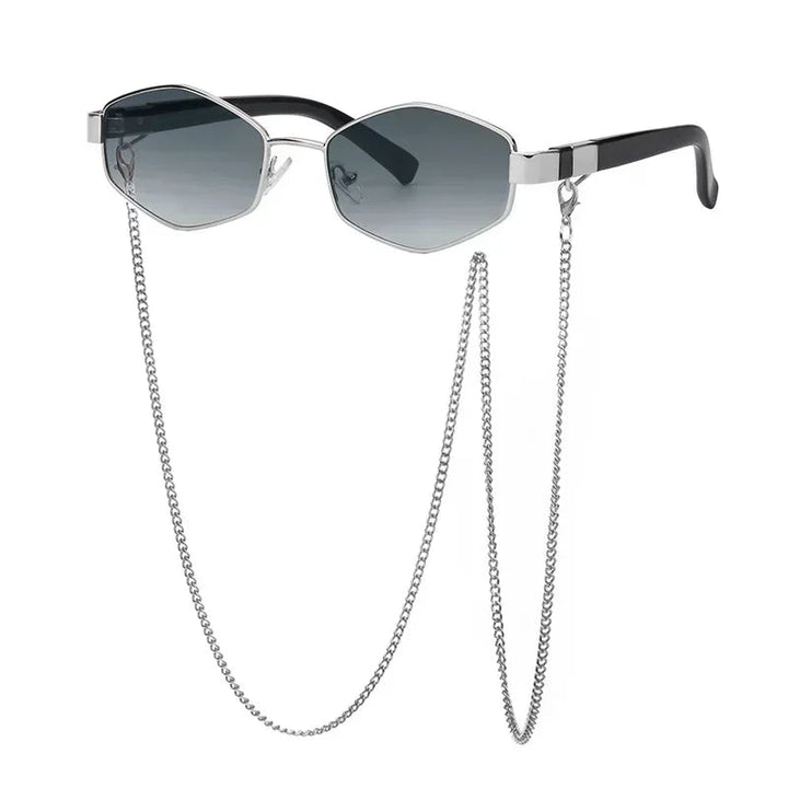 Side view of women's retro sunglasses featuring stylish chain temples