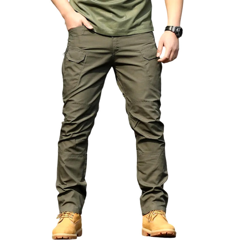 Men's waterproof tactical cargo trousers in classic black for outdoor hiking