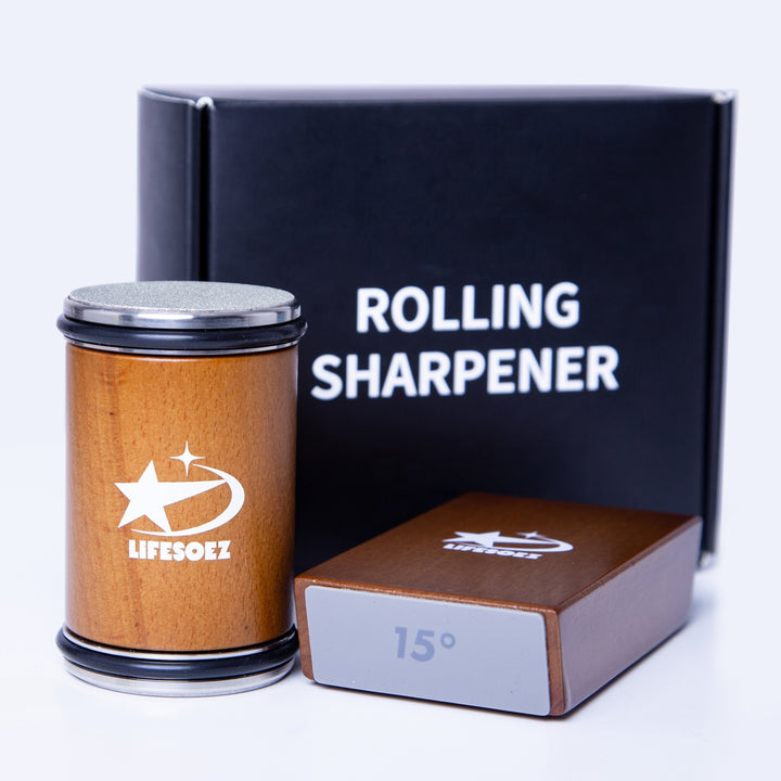Complete rolling knife sharpener set with magnetic block and packaging box