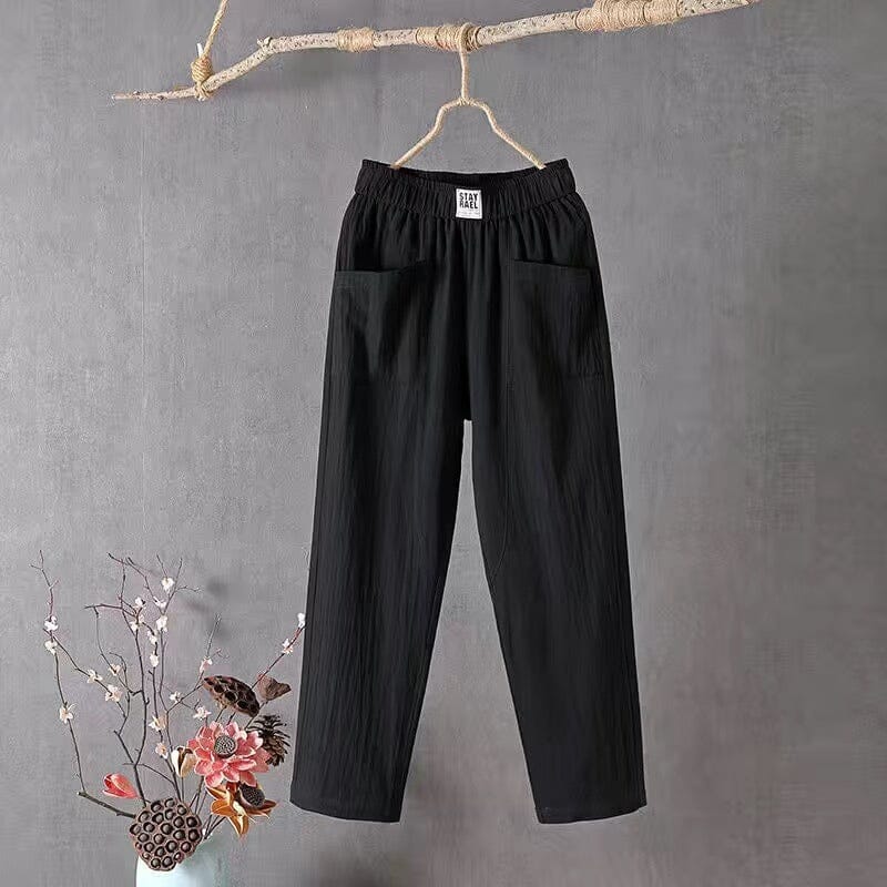 Detailed shot of functional side pocket on women's lightweight pants