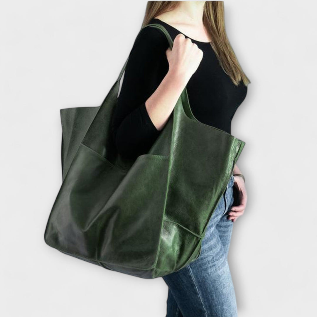 Womens bag showcasing quality stitching and premium everyday tote material.