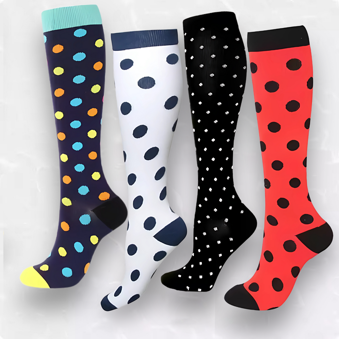 High stretch compression socks accommodating various calf sizes