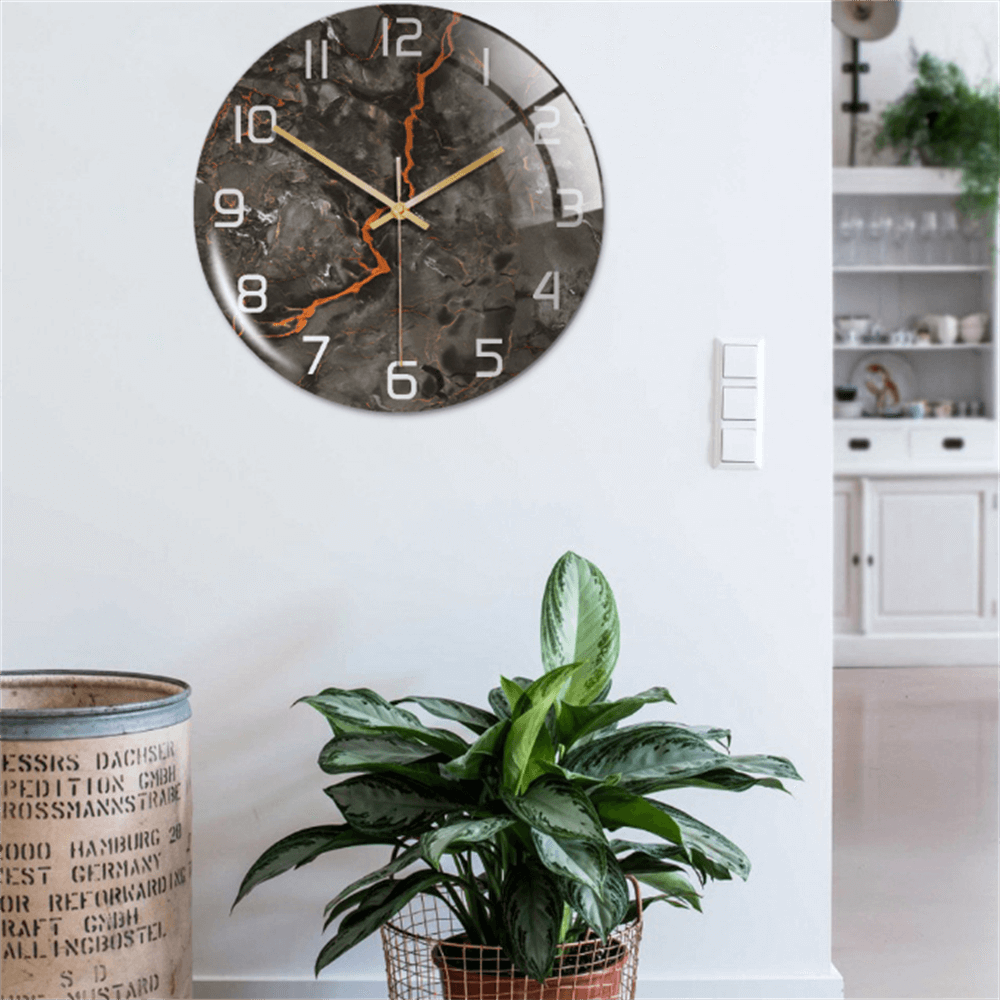 Stylish hallway interior decorated with the sophisticated marble-effect wall clock for a welcoming touch.