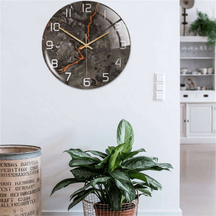 Stylish hallway interior decorated with the sophisticated marble-effect wall clock for a welcoming touch.