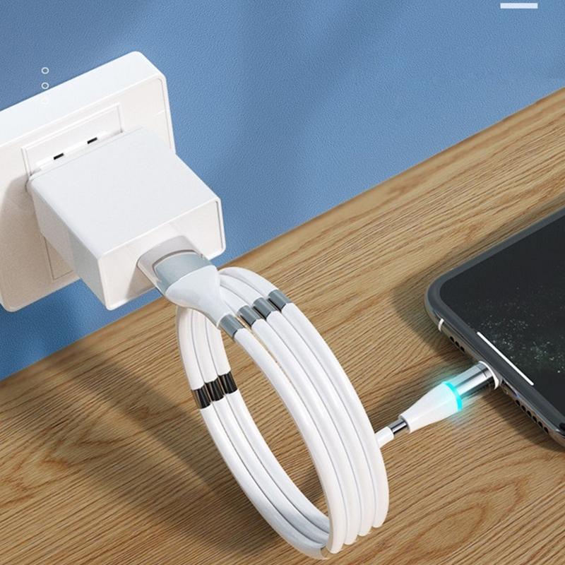 Black magnetic charging cable showing its flexible and tangle-free design