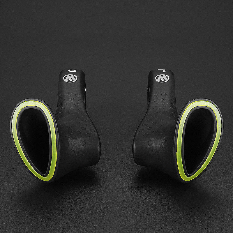 Ergonomic bicycle handlebar grips installed on mountain bike handlebars