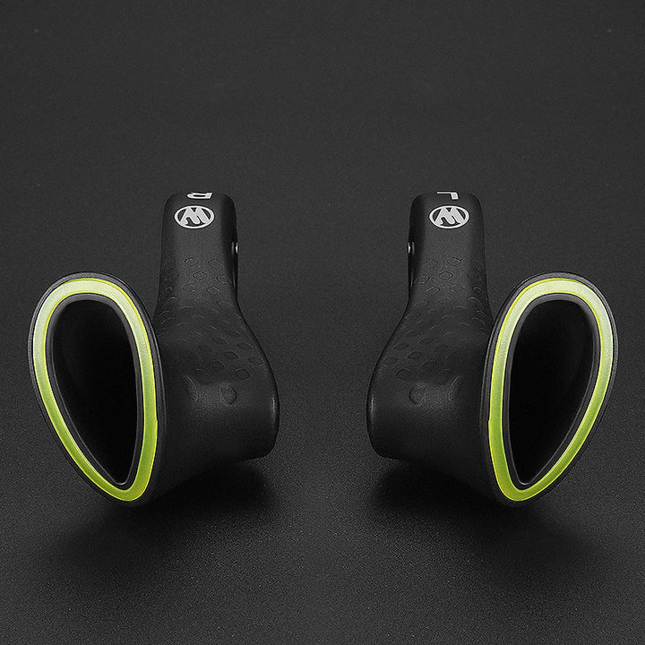 Ergonomic bicycle handlebar grips installed on mountain bike handlebars