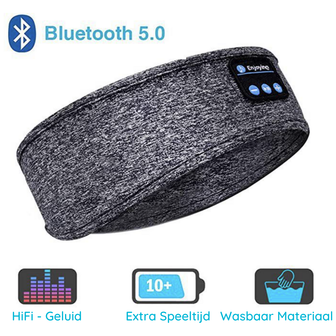 Travel sleep mask with bluetooth 5.0 displayed flat on a surface