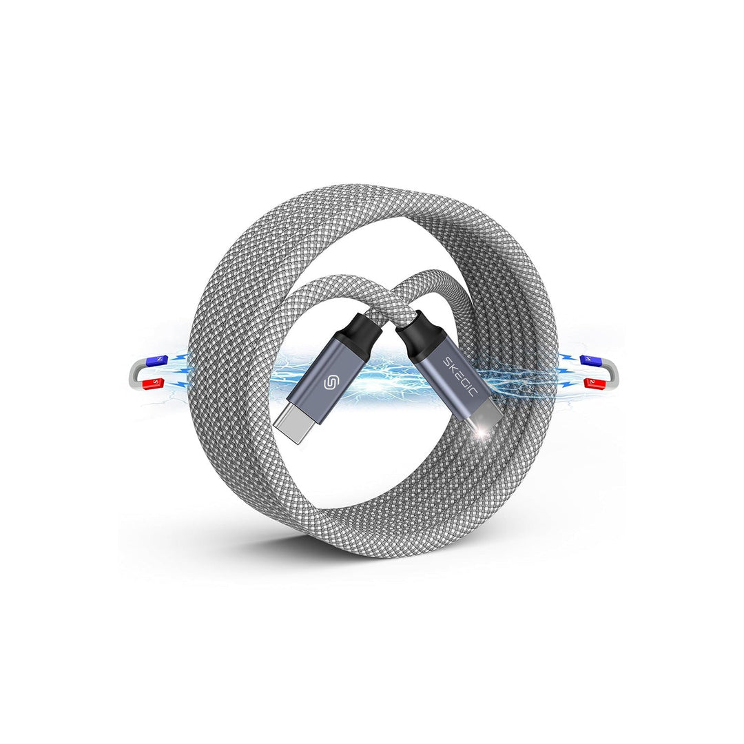Coiled magnetic charging cable with glowing connector tips
