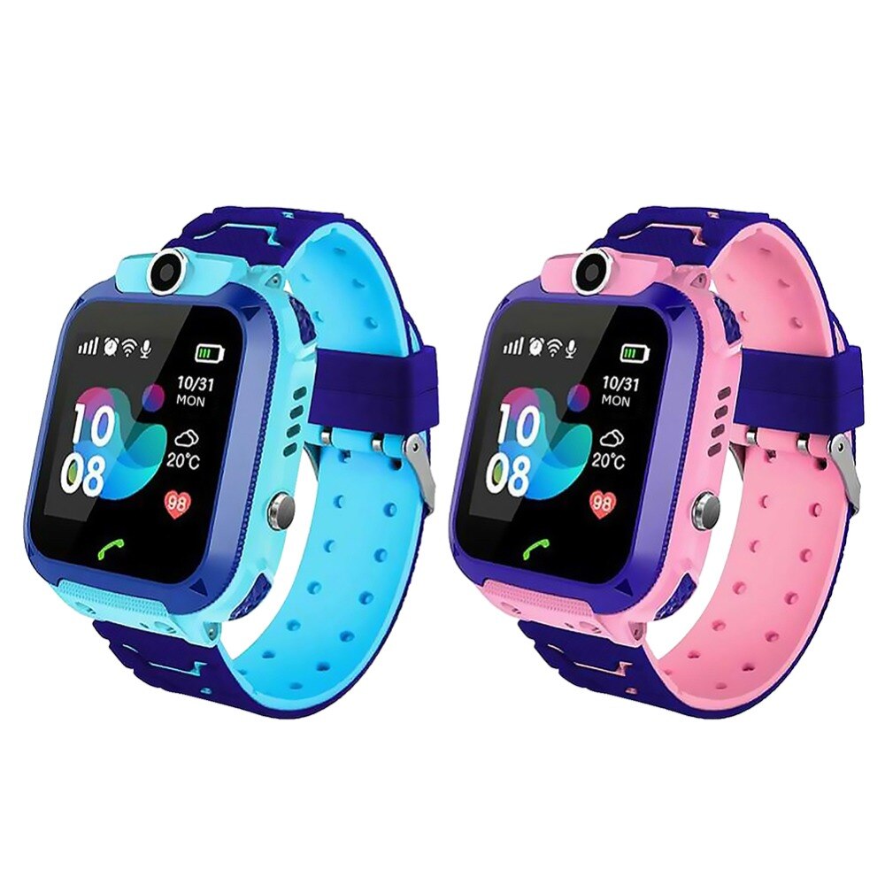 Kids smartwatch in blue and pink color variants displayed side by side