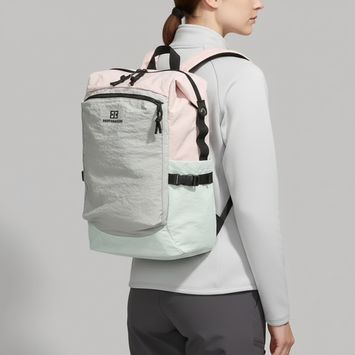 Travel bag top handle detail showing sturdy reinforced stitching for easy carrying