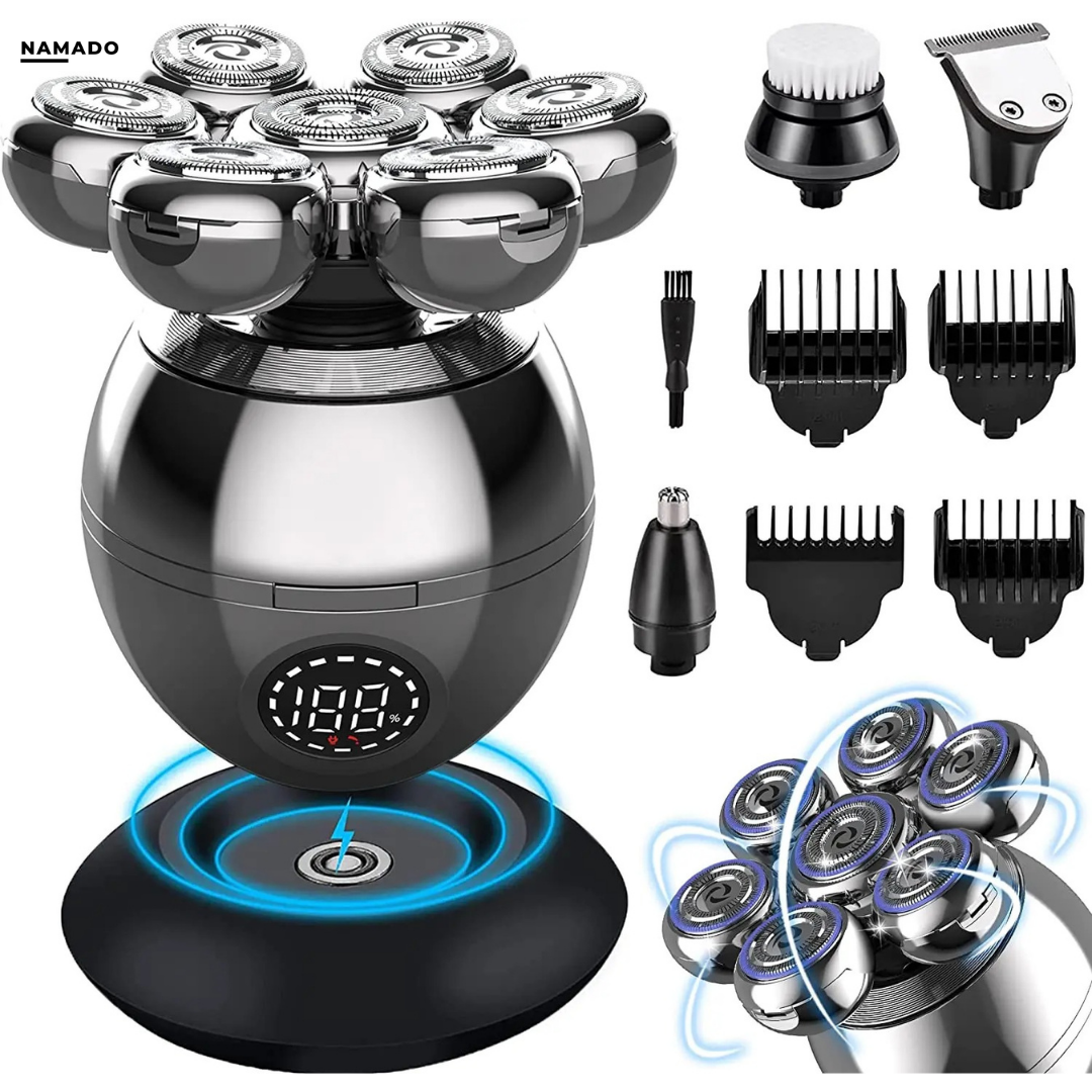 Men's electric shaver with attachments and charging base