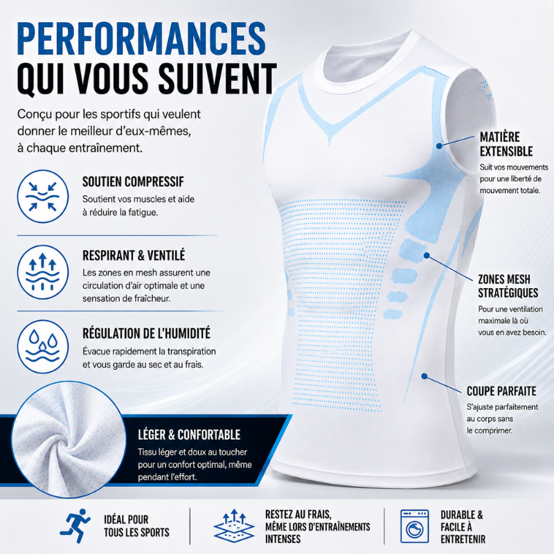 Fitness apparel shaping vest showing breathable fabric texture and elasticity