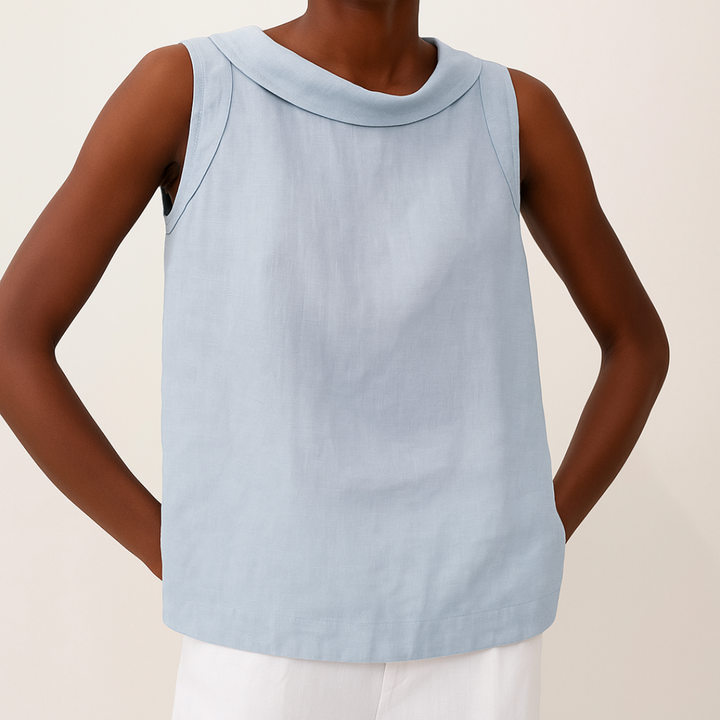 Casual grey women's sleeveless summer top with relaxed fit and roll collar