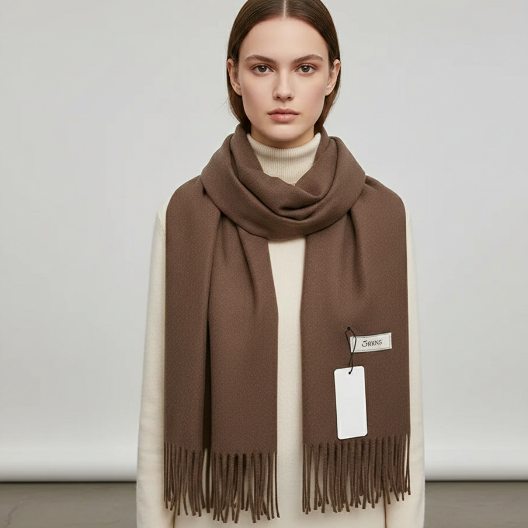 Soft warm winter scarf for women with fringed edges