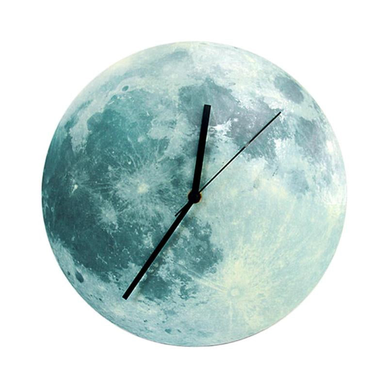 Close-up view of the MoonLight illuminated wall clock featuring a realistic moon surface design.