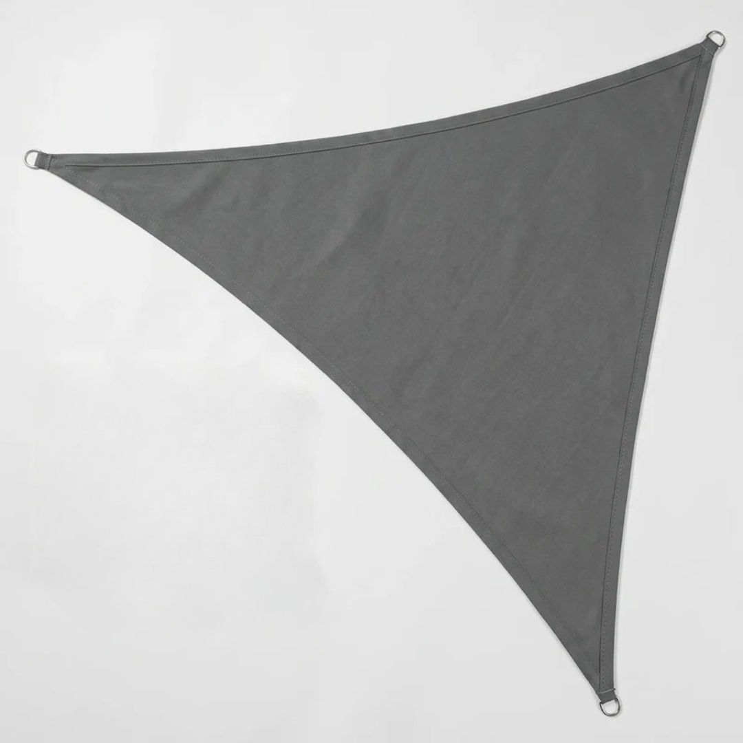 Dark grey triangular shade sail canopy isolated on a white background