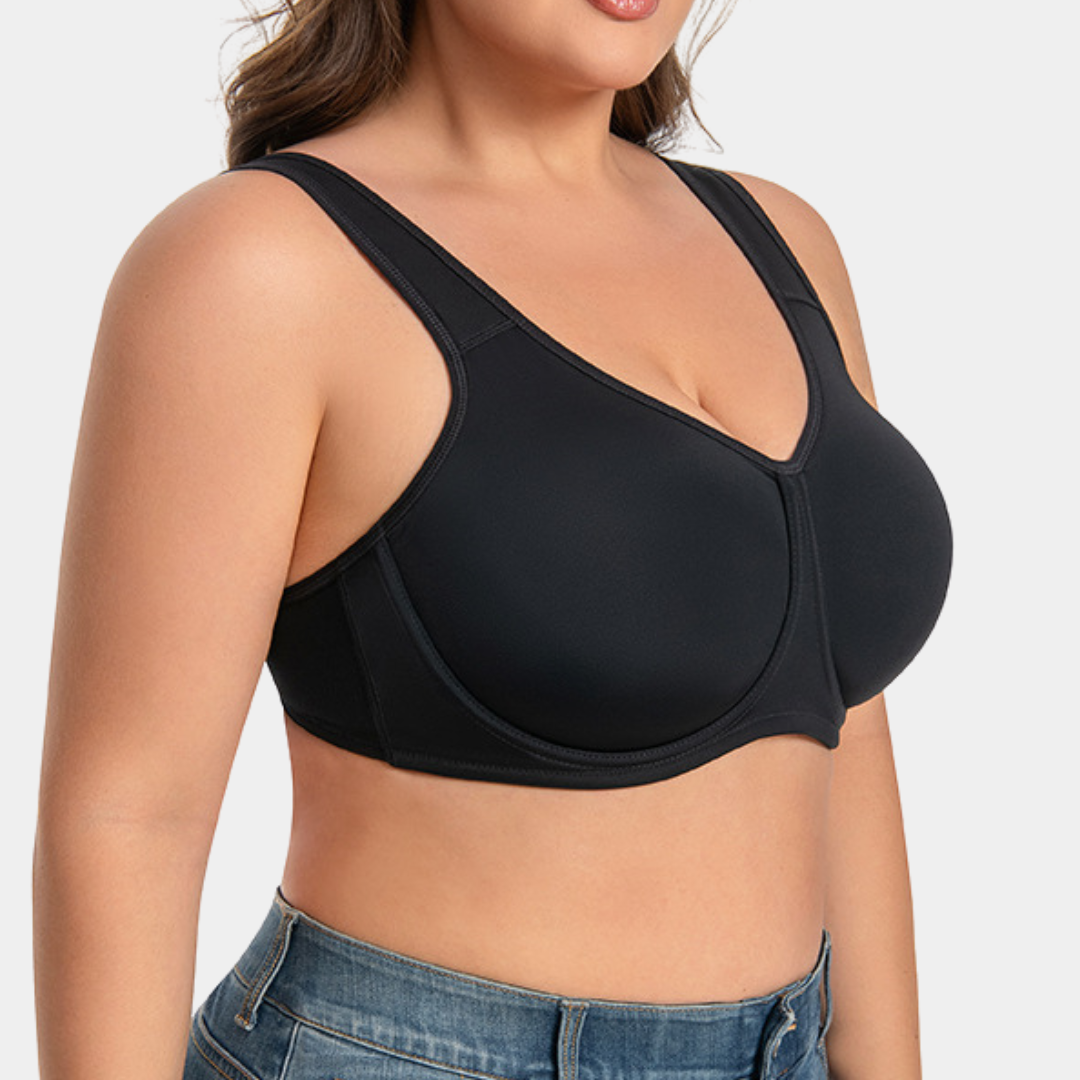 Fitness apparel high impact bra folded showing quality material