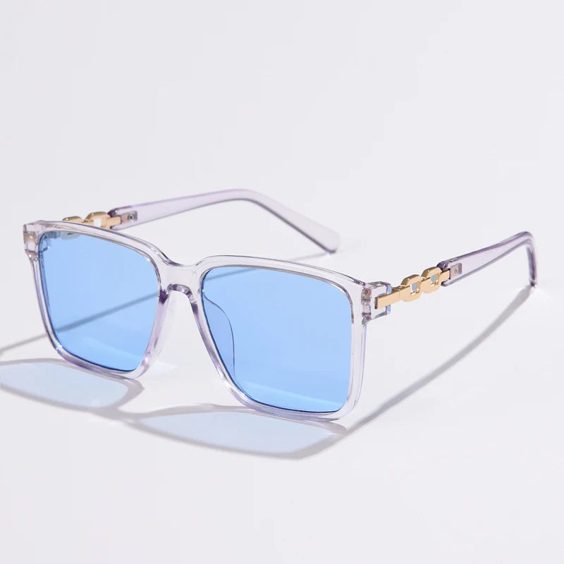 Women's square gradient sunglasses displaying blue lenses and stylish side details