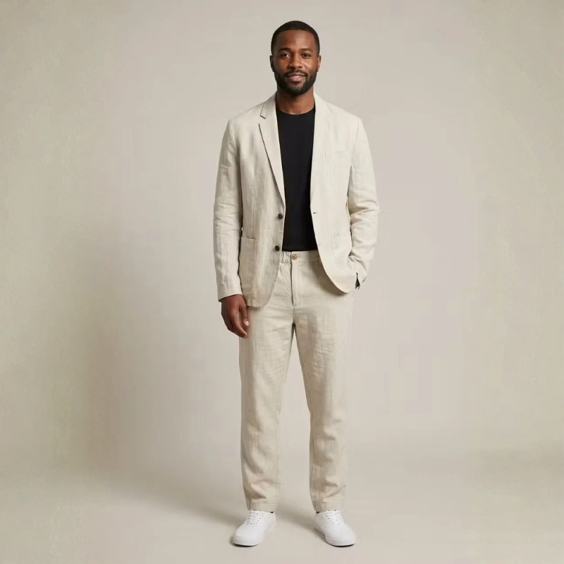 Men's fashion summer set with lightweight blazer and trousers