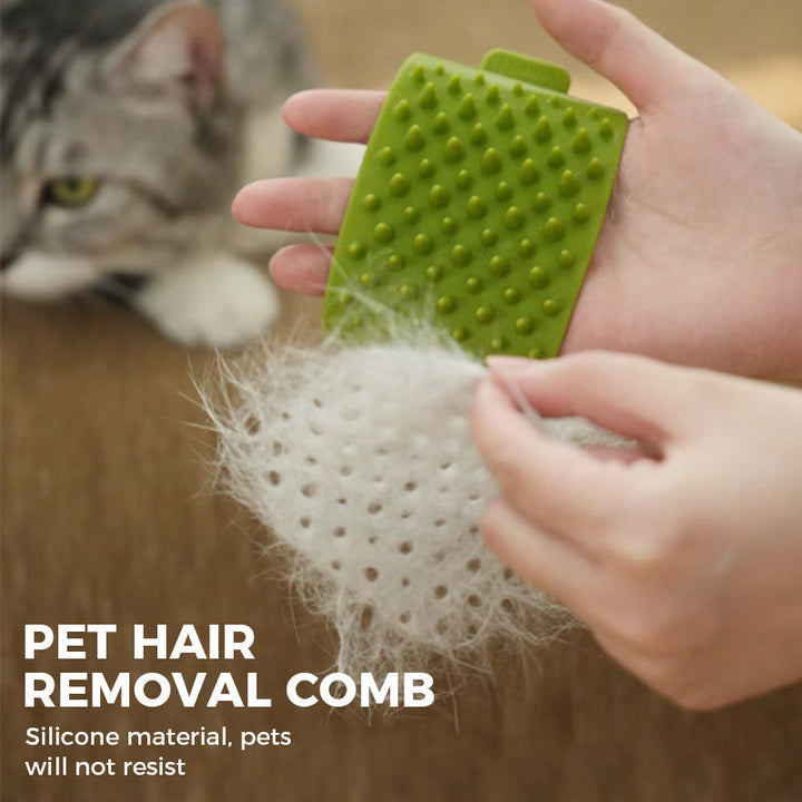 Green silicone pet grooming hand comb removing loose cat hair