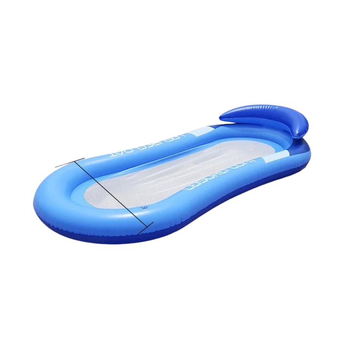Blue inflatable pool float water hammock with cooling mesh and pillow