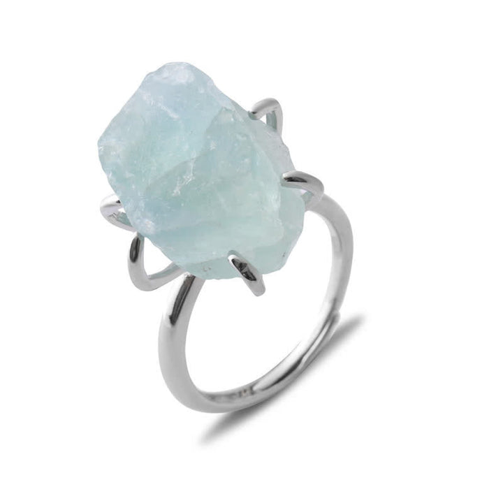 Top view of natural crystal ring displaying raw gemstone uniqueness