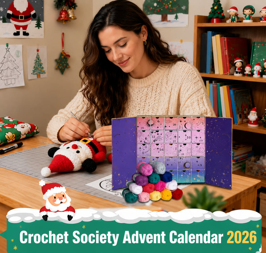 Holiday gift for crafters showing crochet advent calendar contents