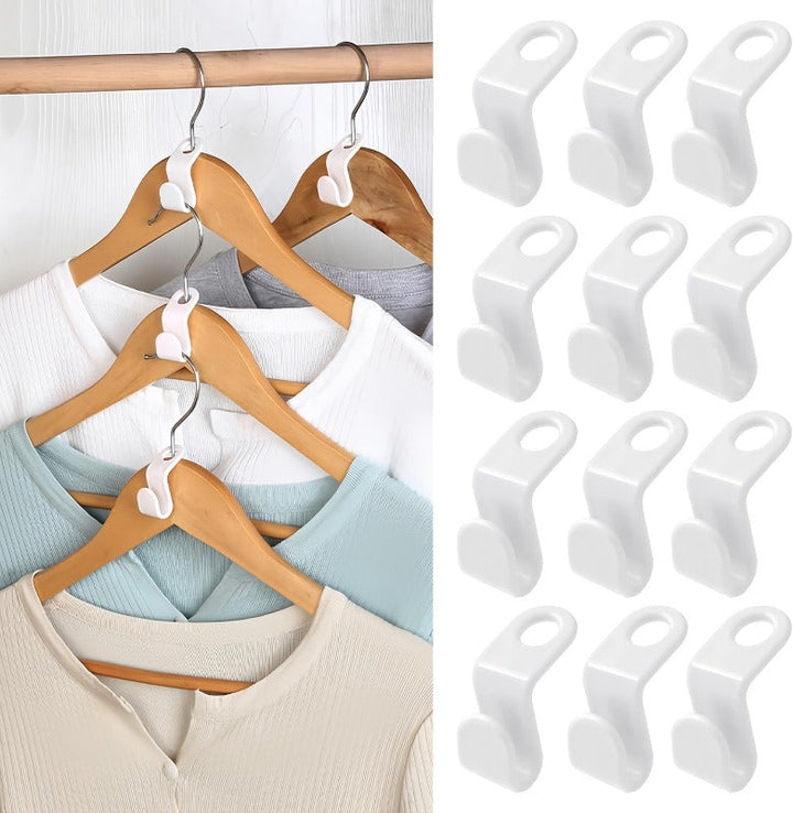 Universal space-saving hanger connector hooks for closet organization and wardrobe storage