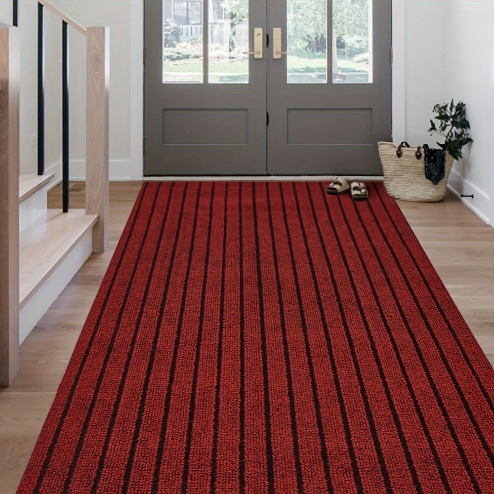 Elegant striped indoor outdoor runner rug combining safety and aesthetic appeal