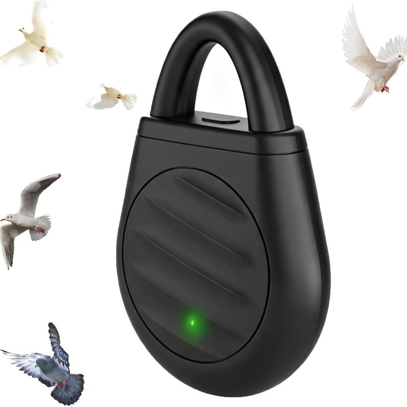 Portable ultrasonic bird repeller for patio and garden in sleek white design