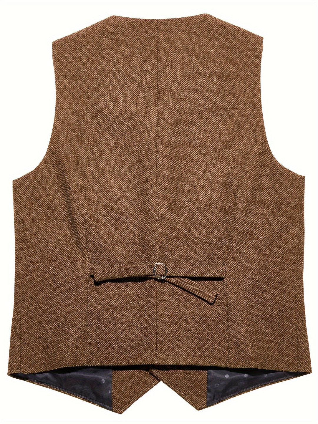 Back view of classic men's layering piece vest with adjustable strap