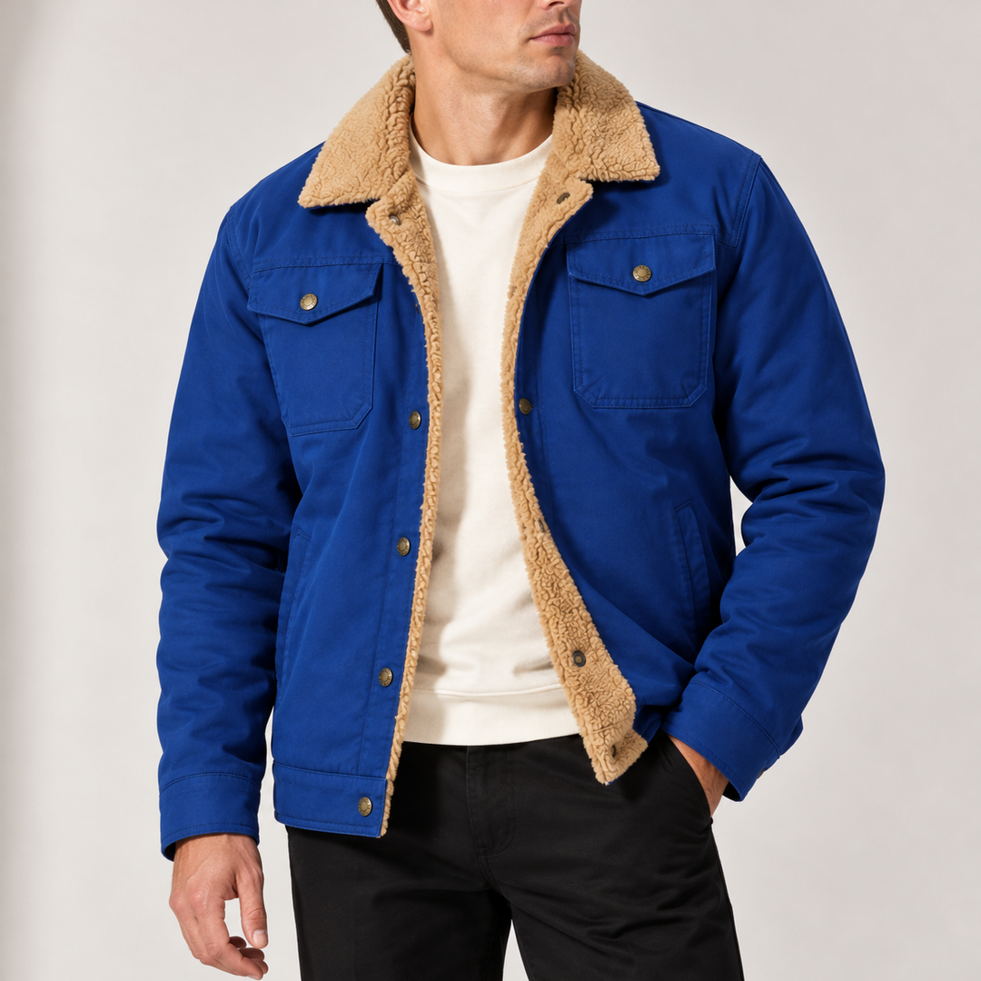 Stylish mens trucker jacket in classic fit for casual winter fashion