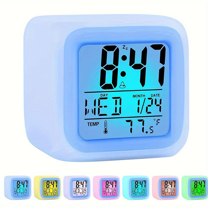 Compact electronic LED alarm clock with temperature and humidity data