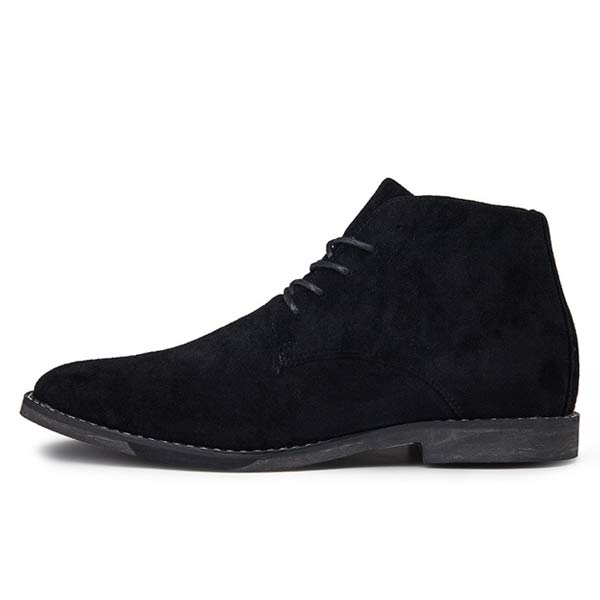 Back view of mens fashion ankle shoe showing heel detail and pull tab