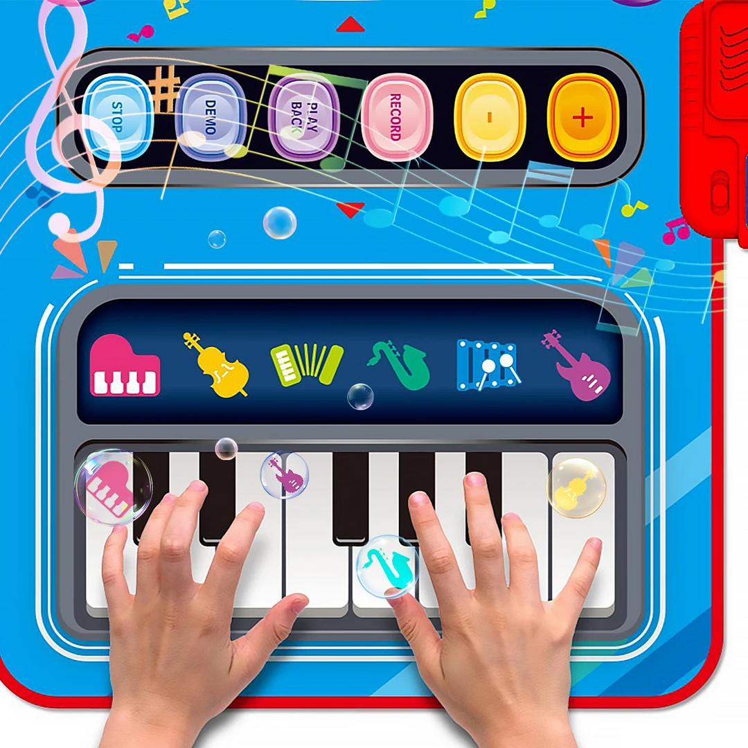 Portable toddler floor piano and drum kit toy folded up