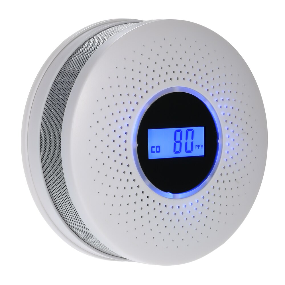 White 2-in-1 carbon monoxide and smoke detector with digital LCD display screen