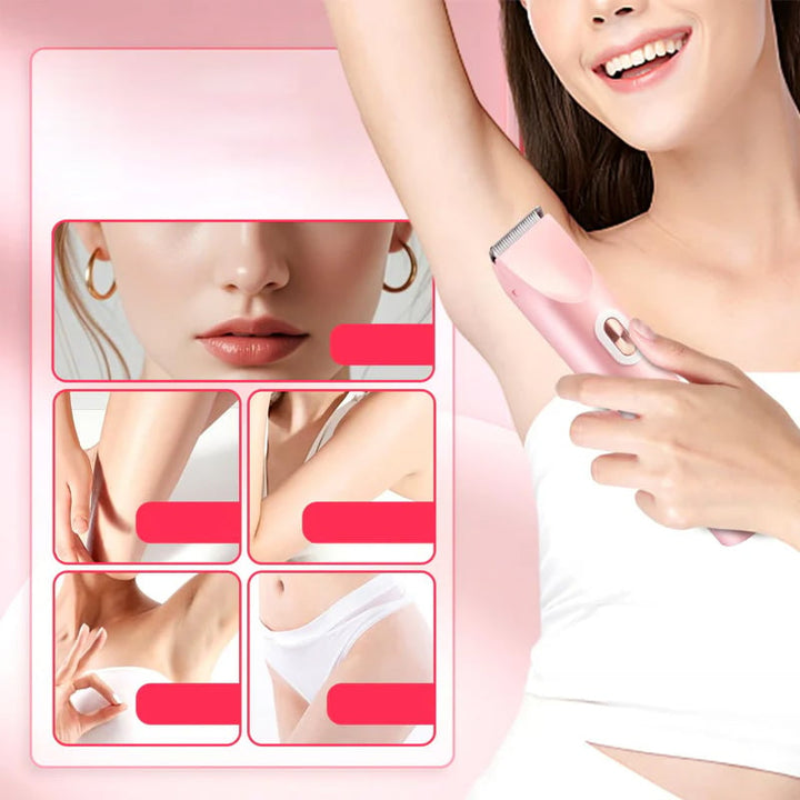 Women's 2-in-1 electric shaver and bikini trimmer displayed in packaging